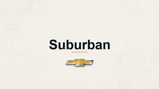 Chevrolet Suburban model name with Chevrolet logo on a pale technical background