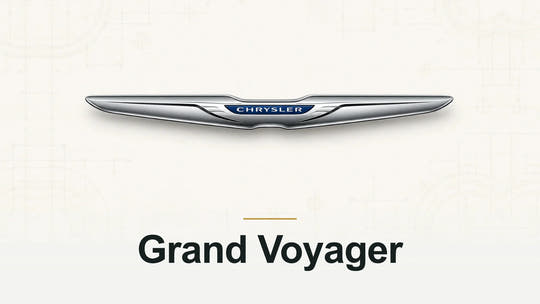 Chrysler logo and Grand Voyager model name on a pale technical background