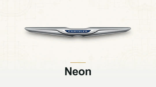 Chrysler logo and Neon model name on a pale technical background