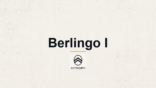Citroen Berlingo I model name with Citroen logo on a pale technical background