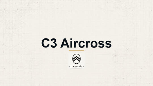 Citroen C3 Aircross model name with Citroen logo on a pale technical background