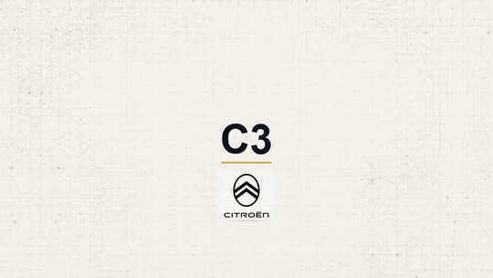 Citroen C3 model name with Citroen logo on a pale technical background