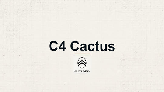 Citroen C4 Cactus model name with Citroen logo on a pale technical background
