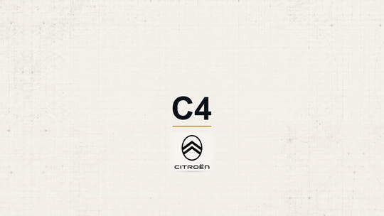 Citroen C4 model name with Citroen logo on a pale technical background