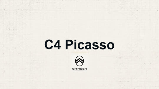 Citroen C4 Picasso model name with Citroen logo on a pale technical background