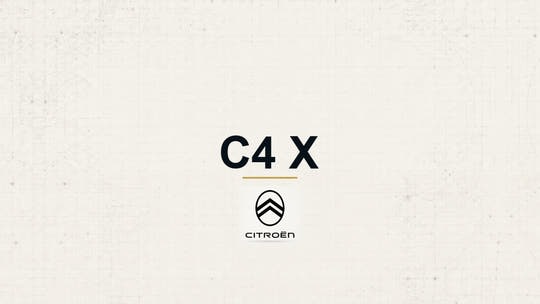 Citroen C4 X model name with Citroen logo on a pale technical background