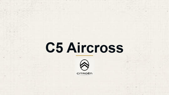 Citroen C5 Aircross model name with Citroen logo on a pale technical background