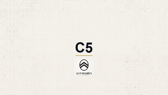 Citroen C5 model name with Citroen logo on a pale technical background