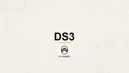 Citroen DS3 model name with Citroen logo on a pale technical background