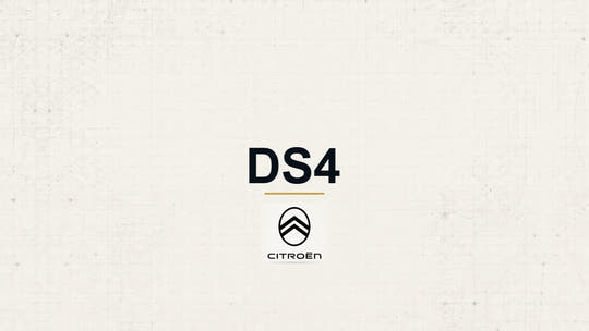 Citroen DS4 model name with Citroen logo on a pale technical background