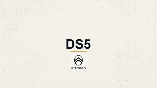 Citroen DS5 model name with Citroen logo on a pale technical background