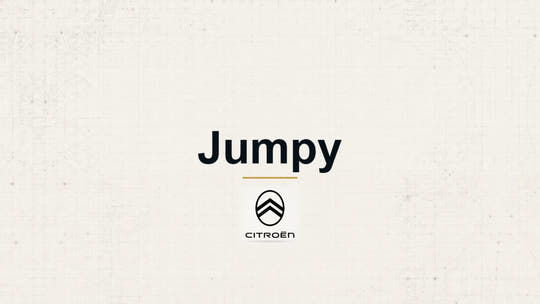Citroen Jumpy model name with Citroen logo on a pale technical background