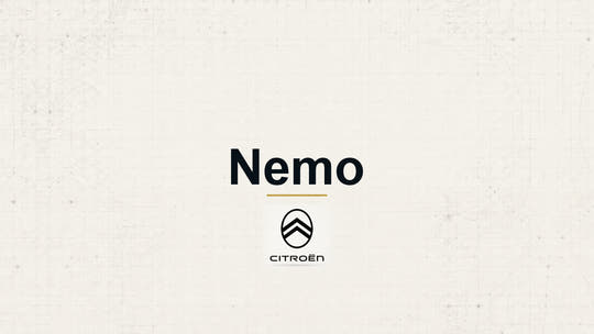 Citroen Nemo model name with Citroen logo on a pale technical background