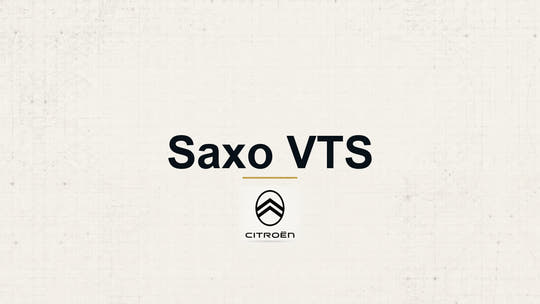 Citroen Saxo VTS model name with Citroen logo on a pale technical background