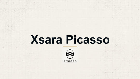 Citroen Xsara Picasso model name with Citroen logo on a pale technical background