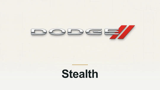 Dodge logo and Stealth model name on a pale technical background