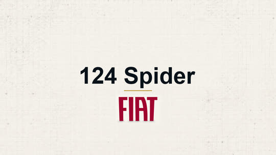 Fiat 124 Spider model name with Fiat logo on a pale technical background