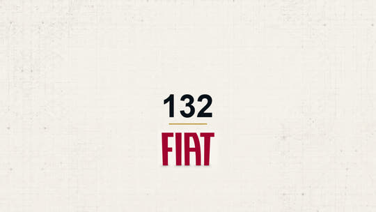 Fiat 132 model name with Fiat logo on a pale technical background