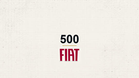 Fiat 500 model name with Fiat logo on a pale technical background