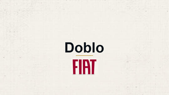 Fiat Doblo model name with Fiat logo on a pale technical background