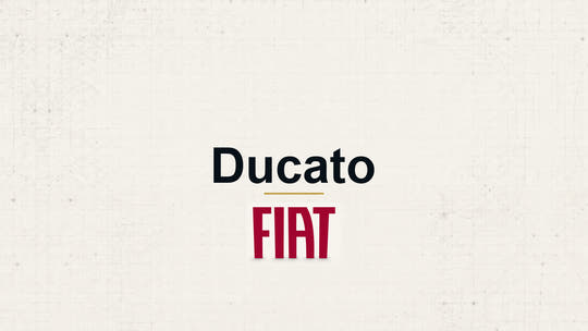 Fiat Ducato model name with Fiat logo on a pale technical background