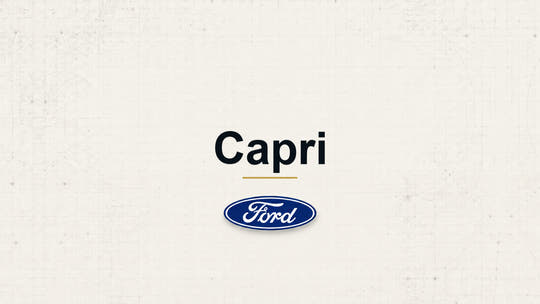 Capri model name with Ford logo on a pale technical background