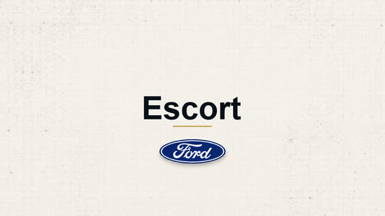 Escort model name with Ford logo on a pale technical background