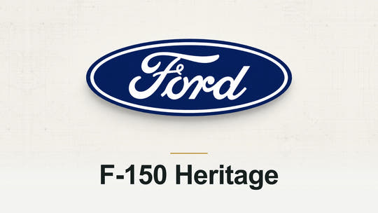 Ford logo and F-150 Heritage model name on a pale technical background