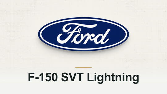 Ford logo and F-150 SVT Lightning model name on a pale technical background
