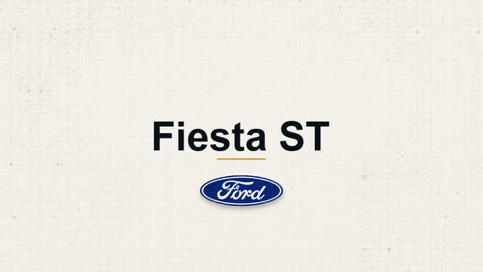 Fiesta ST model name with Ford logo on a pale technical background