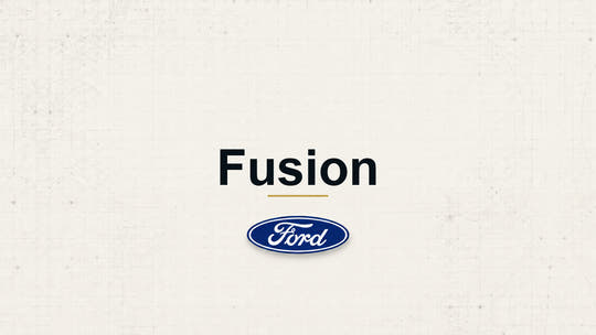 Fusion model name with Ford logo on a pale technical background