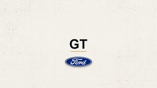 Ford GT model name and manufacturer logo on a pale technical background
