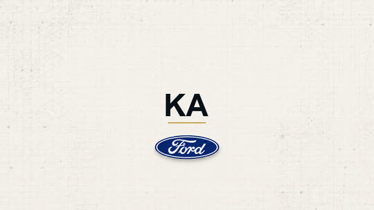 KA model name with Ford logo on a pale technical background