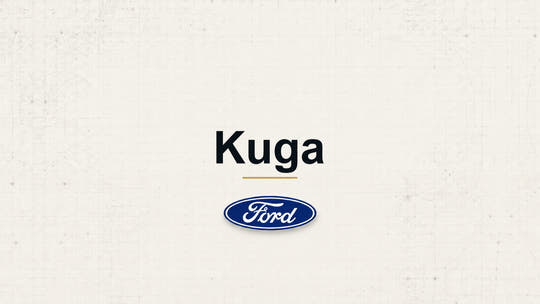 Kuga model name with Ford logo on a pale technical background