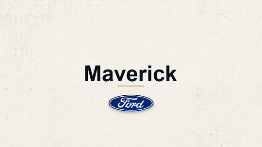 Maverick model name with Ford logo on a pale technical background