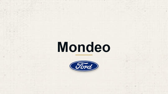 Mondeo model name with Ford logo on a pale technical background