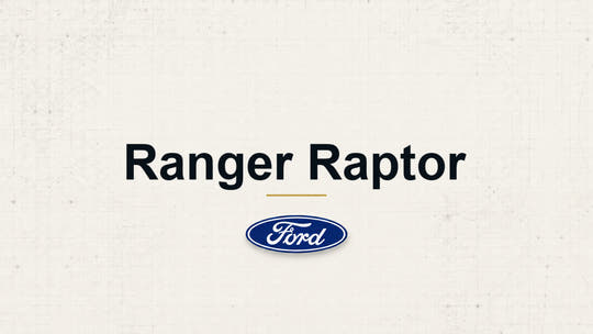 Ranger Raptor model name with Ford logo on a pale technical background