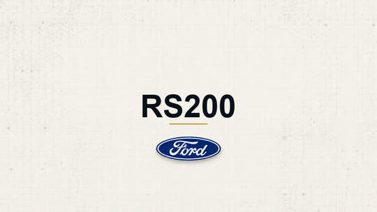 RS200 model name with Ford logo on a pale technical background