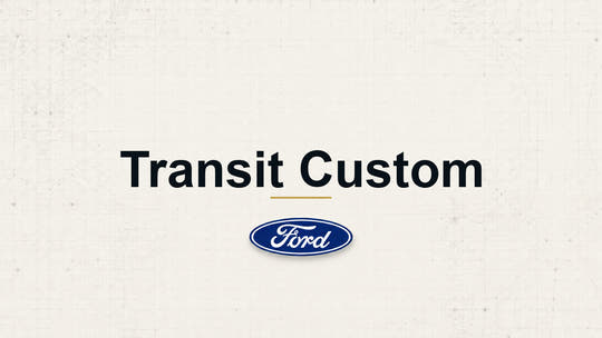 Transit Custom model name with Ford logo on a pale technical background