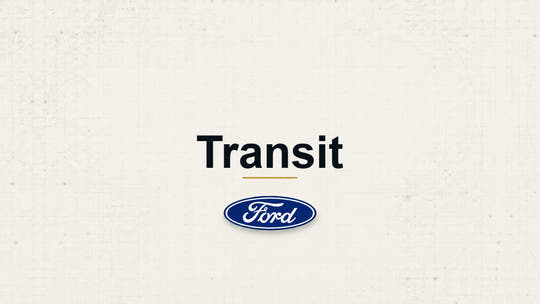 Transit model name with Ford logo on a pale technical background