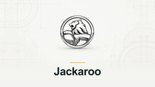 Holden logo and Jackaroo model name on a pale technical background