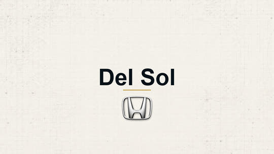 Honda Del Sol model name with Honda logo on a pale technical background