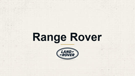 Land Rover Range Rover model name with Land Rover logo on a pale technical background