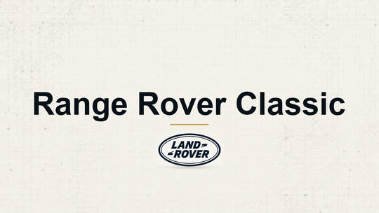 Land Rover Range Rover Classic model name with Land Rover logo on a pale technical background