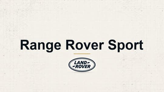Land Rover Range Rover Sport model name with Land Rover logo on a pale technical background
