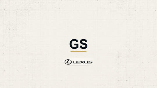 Lexus GS model name with Lexus logo on a pale technical background