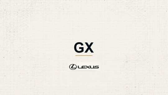 Lexus GX model name with Lexus logo on a pale technical background