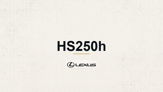 Lexus HS250h model name and manufacturer logo on a pale technical background