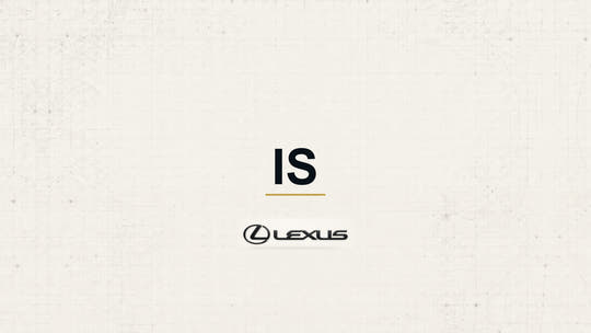 Lexus IS model name with Lexus logo on a pale technical background