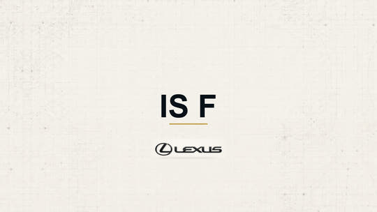 Lexus IS F model name with Lexus logo on a pale technical background
